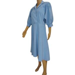 1990s Blue Jean Puffy Sleeve Cross Over Top Fit Flare Blondie Me Dress Size L